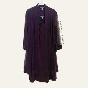 R&M Richards 2PC Dress Suit Women’s 18W Plum Blazer Open Shimmer